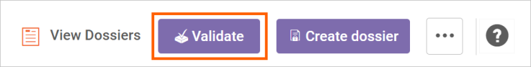 This image is a screenshot of the 'Validate' and 'Create dossier' buttons in IUCLID.