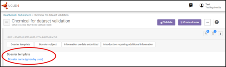 "This image is a screenshot of the IUCLID screen for dataset validation"