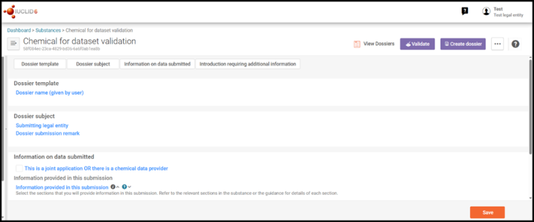 "This image is a screenshot of the IUCLID screen for dataset validation"