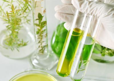 Decorative image showing organic material in test tubes