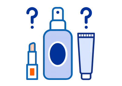 Icon of cosmetic bottles and question marks