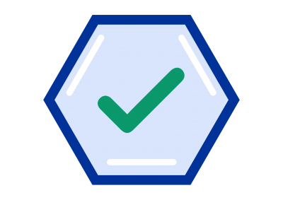 Icon of a hexagon and a tick