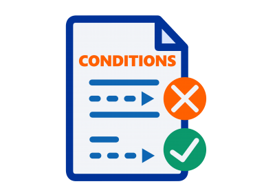 Icon of a page with text spelling 'conditions' and tick and cross symbols