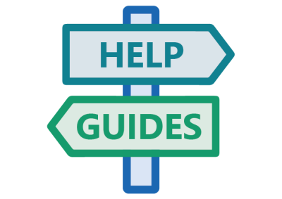 A signpost with a sign reading 'help' and a sign reading 'guides'.