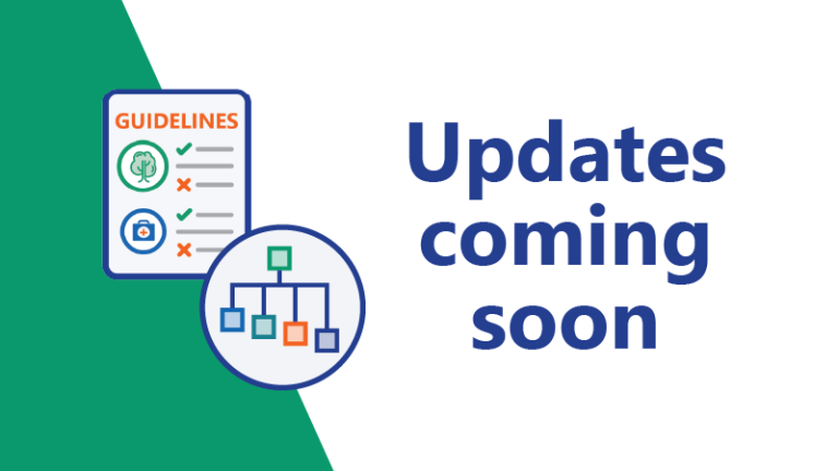 Guidelines and categorisation icons and text that reads "updates coming soon"