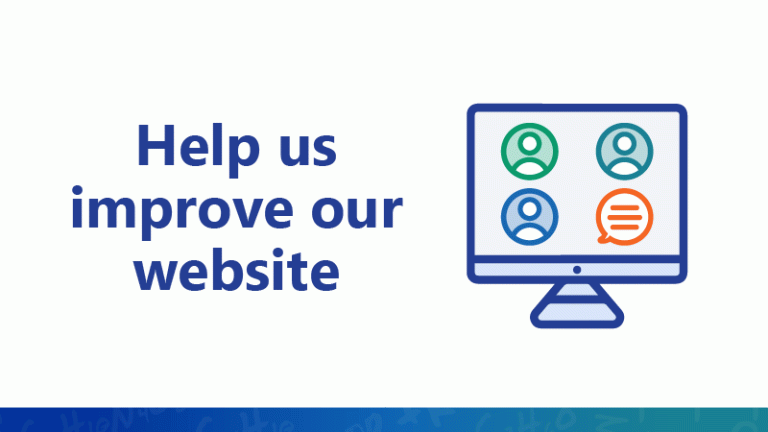 Reads: "Help us improve our website" with an icon with different coloured heads