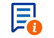 Icon of a speech bubble containing lines of text and information symbol