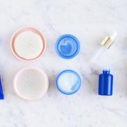 Bottles and containers of beauty products