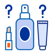 Icon of cosmetic bottles and question marks