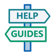 A signpost with a sign reading 'help' and a sign reading 'guides'.