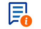 Icon of a speech bubble containing lines of text and information symbol